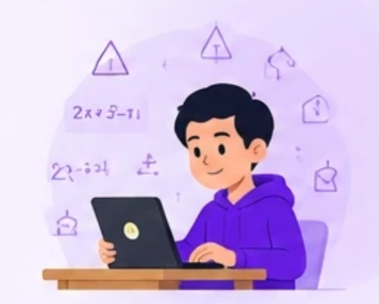 A student working through a math problem at a laptop